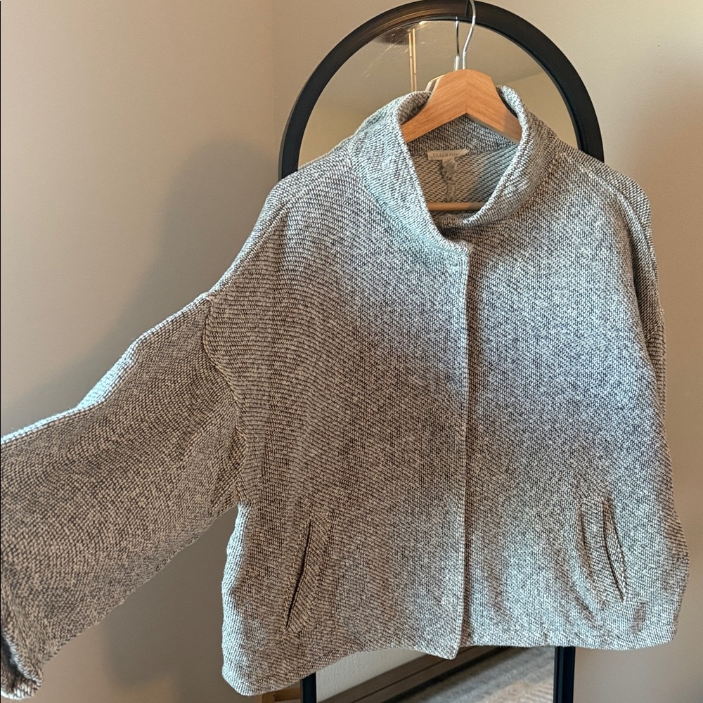 Eileen Fisher Mandarin collar, Black and White Knit Jacket with pockets